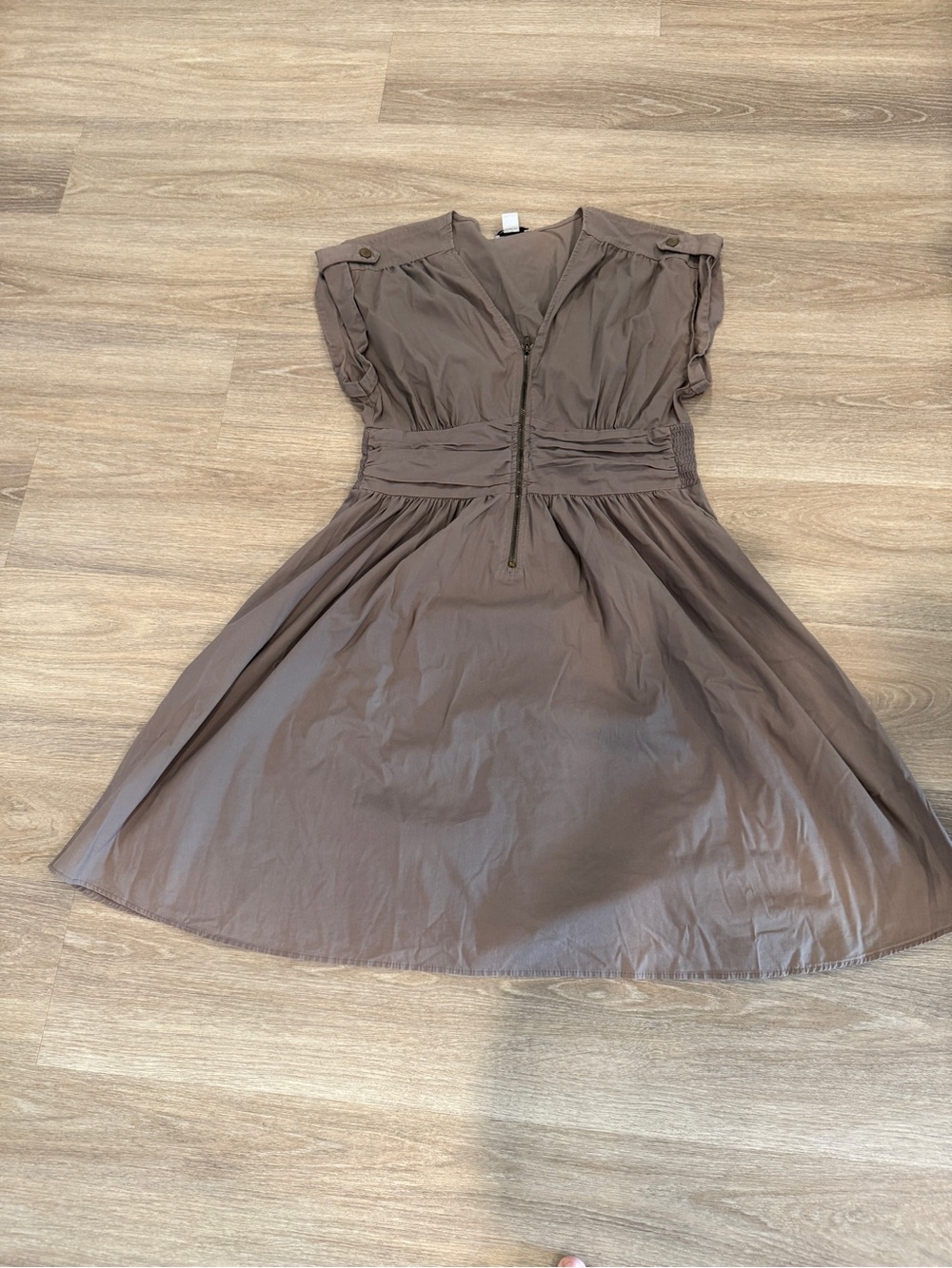 Bar III Taupe Cap-Sleeve A-Line Dress with Front Zip